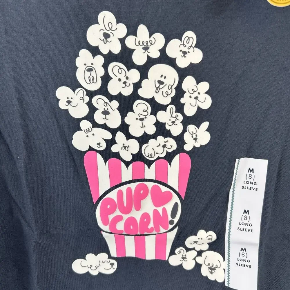 Cat & Jack long sleeve T-shirt Pup Corn Gray M/8 NWT Graphic Popcorn Puppy